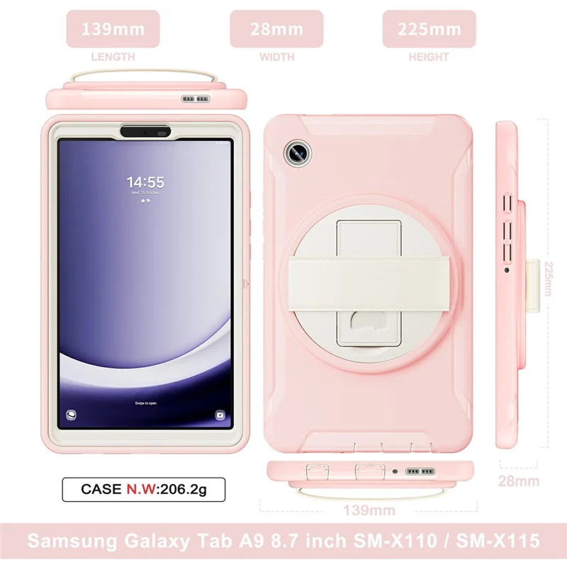 For Samsung Galaxy Tab A9 Rugged Case Hand Strap Kickstand Tablet Cover - Cherry Blossoms Pink