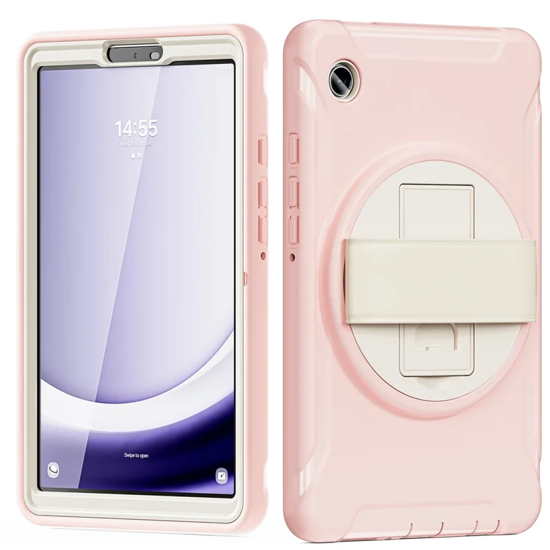 For Samsung Galaxy Tab A9 Rugged Case Hand Strap Kickstand Tablet Cover - Cherry Blossoms Pink