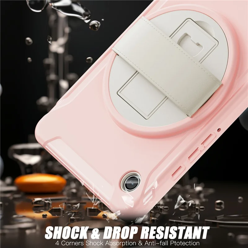 For Samsung Galaxy Tab A9 Rugged Case Hand Strap Kickstand Tablet Cover - Cherry Blossoms Pink