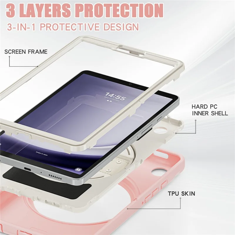 For Samsung Galaxy Tab A9 Rugged Case Hand Strap Kickstand Tablet Cover - Cherry Blossoms Pink