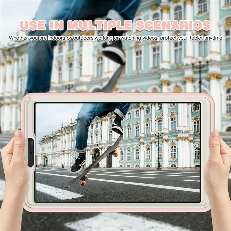 For Samsung Galaxy Tab A9 Rugged Case Hand Strap Kickstand Tablet Cover - Cherry Blossoms Pink