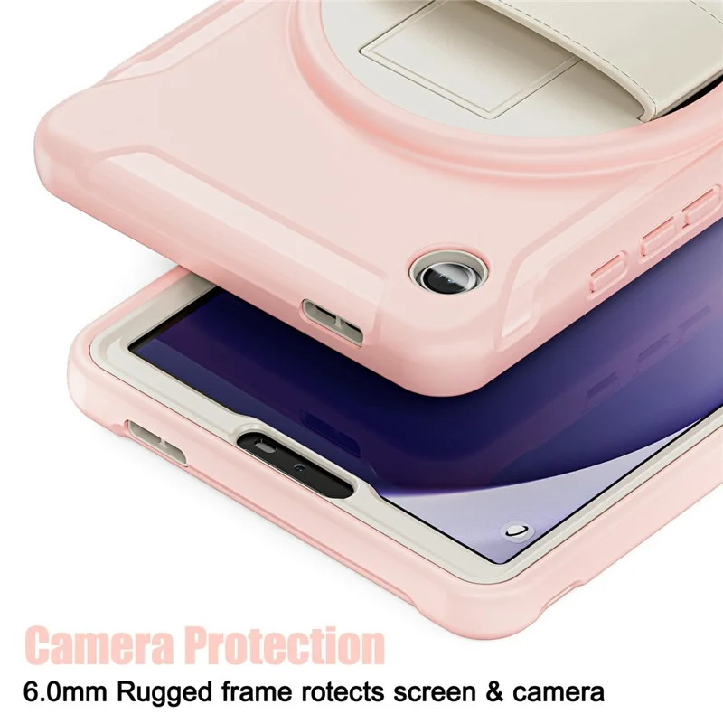 For Samsung Galaxy Tab A9 Rugged Case Hand Strap Kickstand Tablet Cover - Cherry Blossoms Pink