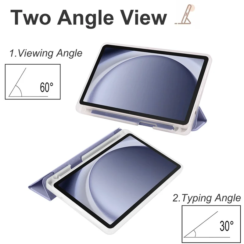 For Samsung Galaxy Tab A11 / A9 Case Tri-fold Leather Pen Slot Tablet Stand Cover - Purple