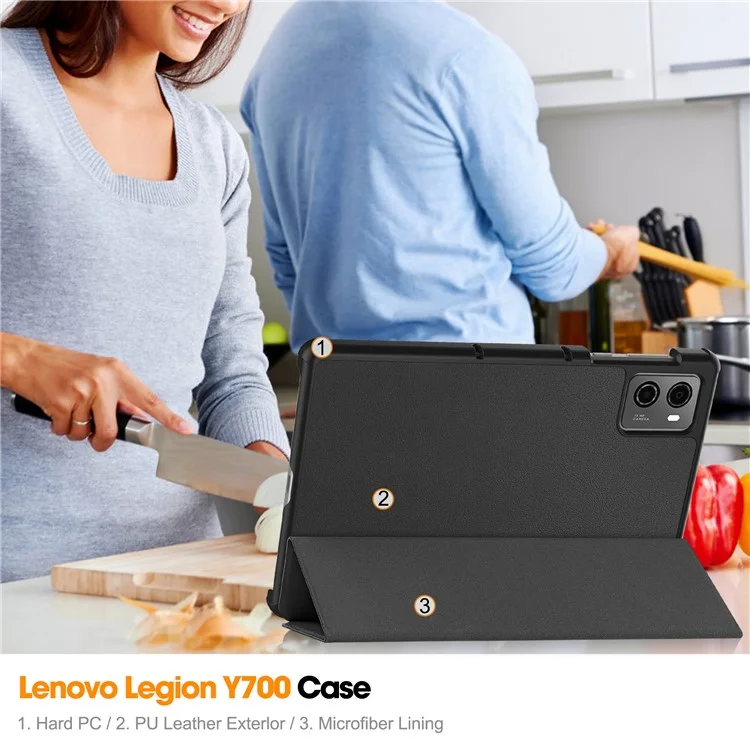 Per Lenovo Legion Y700 (2023) / Tab Gen 2 Tri-Fold Stand Leather Case Tablet Cover - Nero
