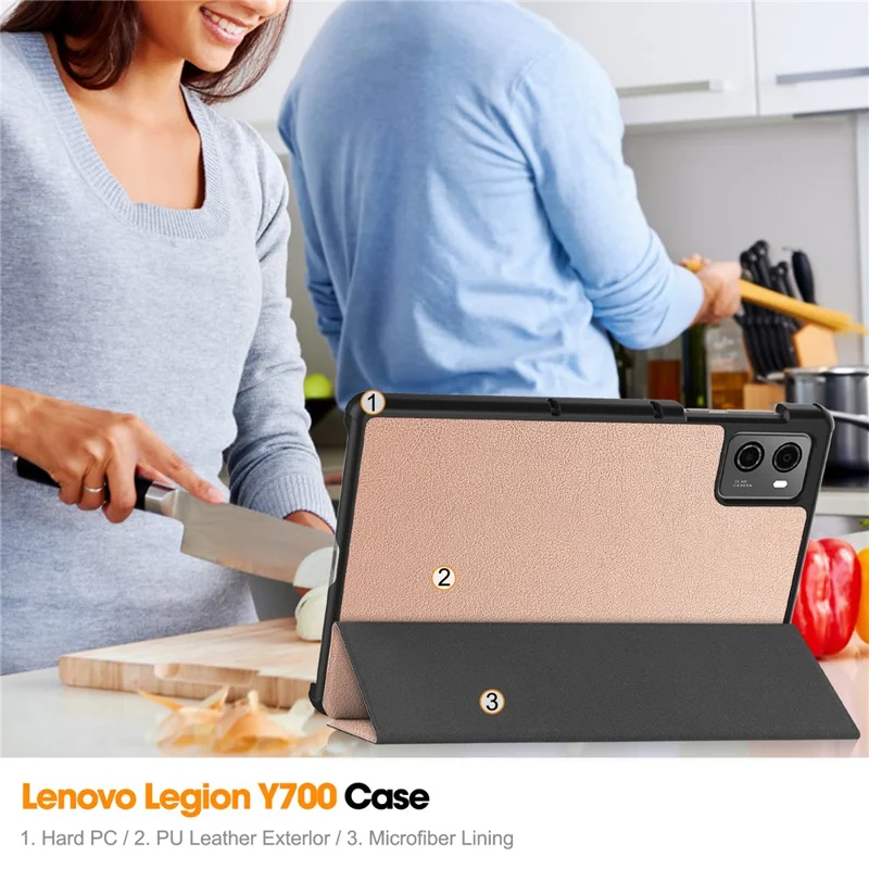 For Lenovo Legion Y700 (2023) / Tab Gen 2 Tri-Fold Stand Leather Case Tablet Cover - Rose Gold