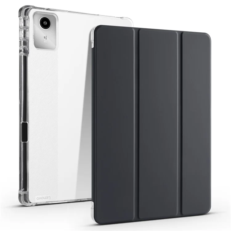 Für Lenovo Tab M11 / Xiaoxin Pad 11 2024 Hülle Tri-Fold Transparenter Rücken Automatischer Schlaf / Weck-Deckel mit Stifthalter - Schwarz