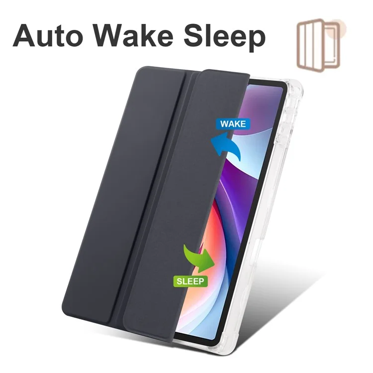 Für Lenovo Tab M11 / Xiaoxin Pad 11 2024 Hülle Tri-Fold Transparenter Rücken Automatischer Schlaf / Weck-Deckel mit Stifthalter - Schwarz