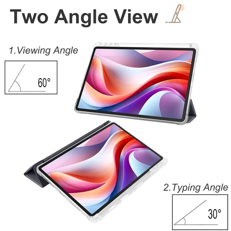 Für Lenovo Tab M11 / Xiaoxin Pad 11 2024 Hülle Tri-Fold Transparenter Rücken Automatischer Schlaf / Weck-Deckel mit Stifthalter - Schwarz