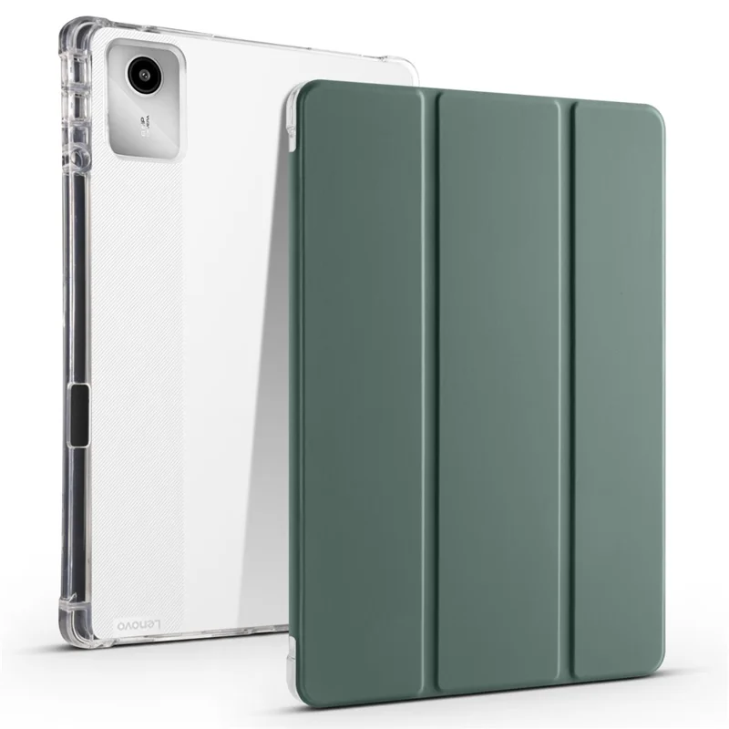 Trekantet foldet hylster til Lenovo Tab M11 / Xiaoxin Pad 11 2024 med transparent bagside, automatisk sleep/wake og penneholder - Midnatsgrøn