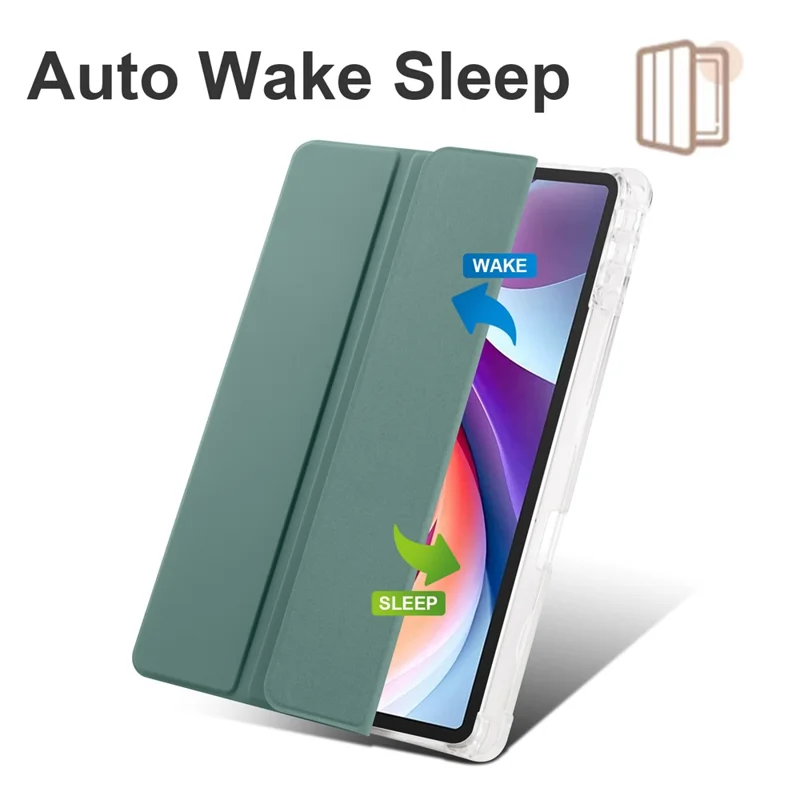 Trekantet foldet hylster til Lenovo Tab M11 / Xiaoxin Pad 11 2024 med transparent bagside, automatisk sleep/wake og penneholder - Midnatsgrøn