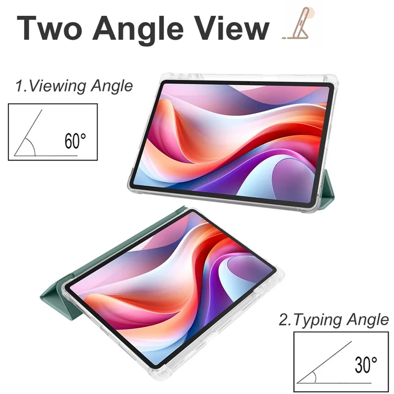 Trekantet foldet hylster til Lenovo Tab M11 / Xiaoxin Pad 11 2024 med transparent bagside, automatisk sleep/wake og penneholder - Midnatsgrøn