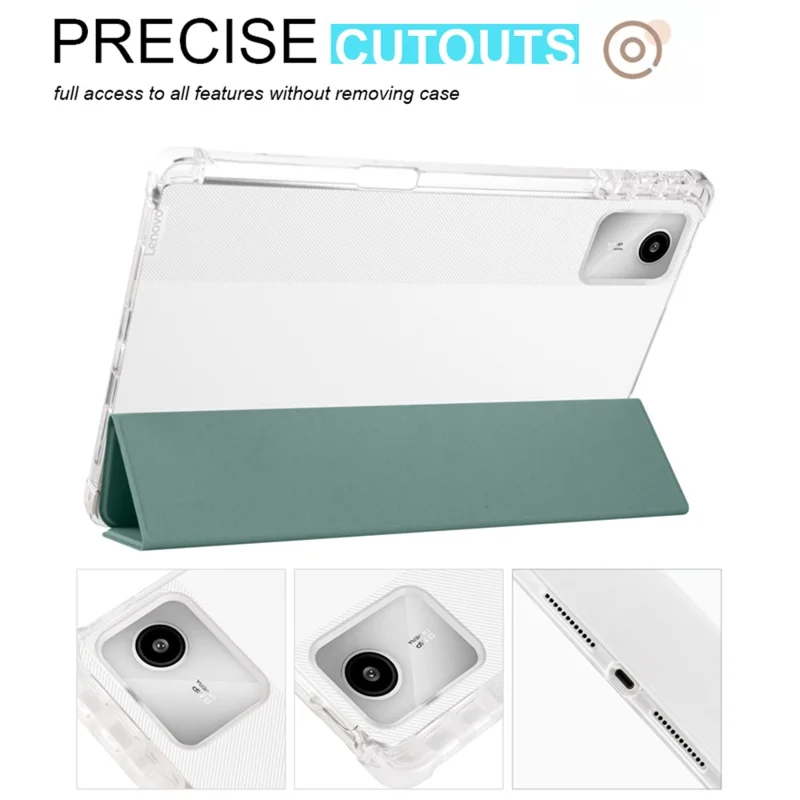 Trekantet foldet hylster til Lenovo Tab M11 / Xiaoxin Pad 11 2024 med transparent bagside, automatisk sleep/wake og penneholder - Midnatsgrøn