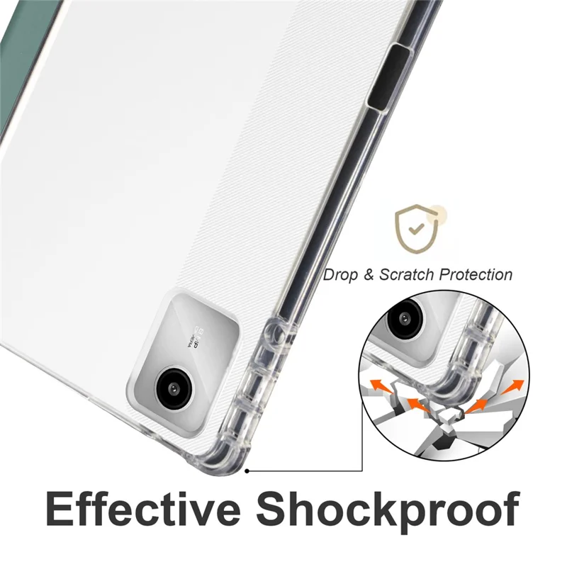 Trekantet foldet hylster til Lenovo Tab M11 / Xiaoxin Pad 11 2024 med transparent bagside, automatisk sleep/wake og penneholder - Midnatsgrøn