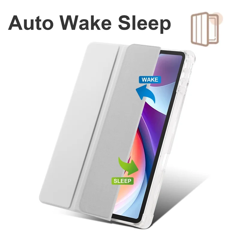 For Lenovo Tab M11 / Xiaoxin Pad 11 2024 Case Tri-fold Transparent Back Auto Sleep / Wake Cover with Pen Slot - Grey
