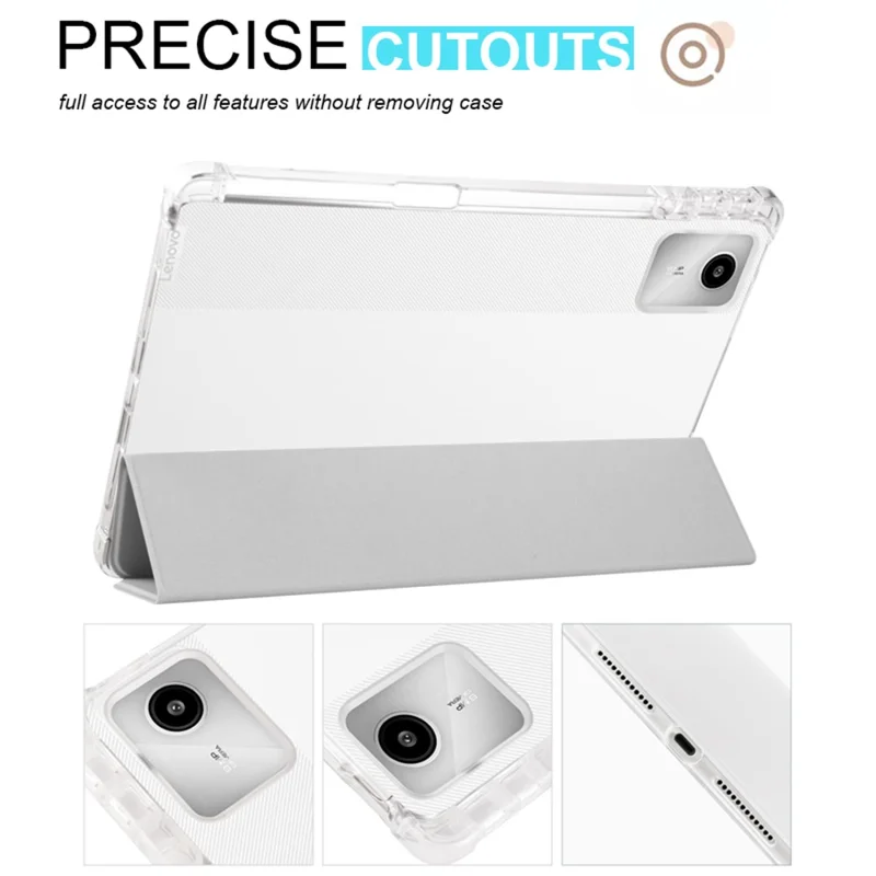 For Lenovo Tab M11 / Xiaoxin Pad 11 2024 Case Tri-fold Transparent Back Auto Sleep / Wake Cover with Pen Slot - Grey