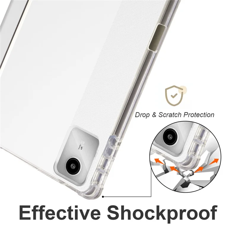 For Lenovo Tab M11 / Xiaoxin Pad 11 2024 Case Tri-fold Transparent Back Auto Sleep / Wake Cover with Pen Slot - Grey