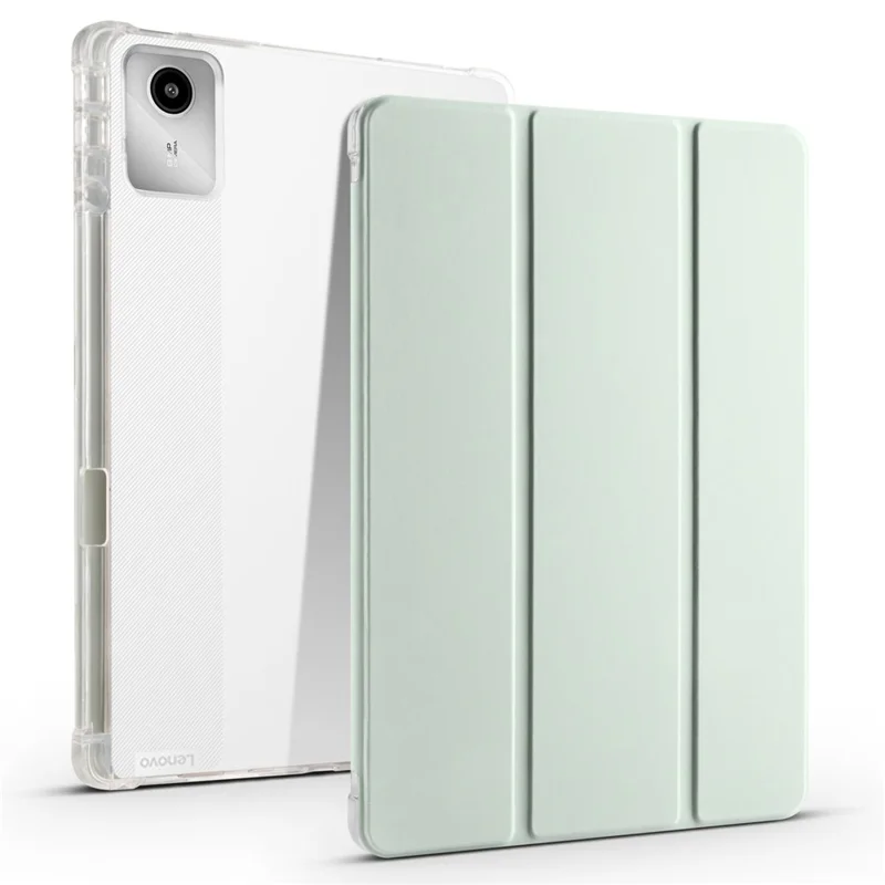 For Lenovo Tab M11 / Xiaoxin Pad 11 2024 Case Tri-fold Transparent Back Auto Sleep / Wake Cover with Pen Slot - Light Green