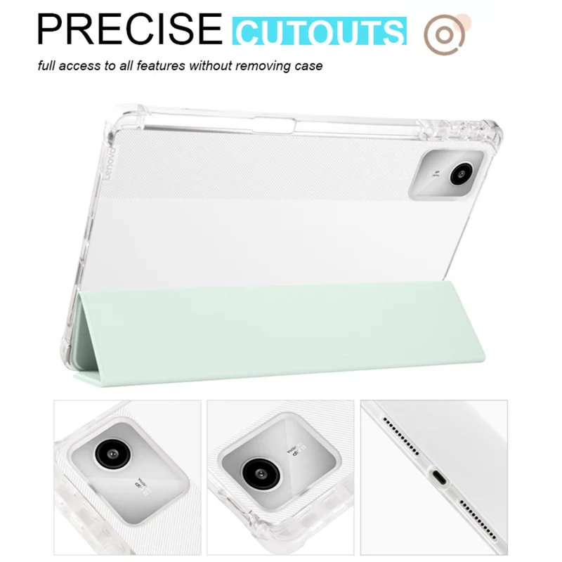For Lenovo Tab M11 / Xiaoxin Pad 11 2024 Case Tri-fold Transparent Back Auto Sleep / Wake Cover with Pen Slot - Light Green