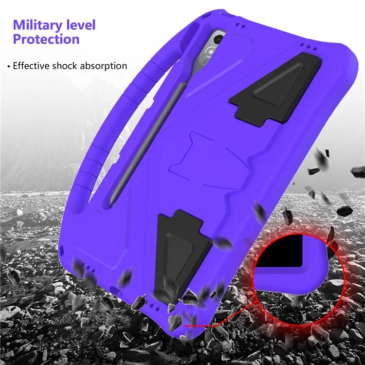 For Lenovo Tab P12 Protective Back Cover Handle Kickstand EVA Tablet Case - Purple