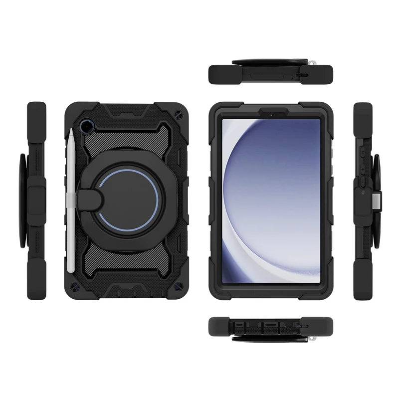 Pour Samsung Galaxy Tab A9 Tablet Case PC+Silicone Cover Kickstand - Noir