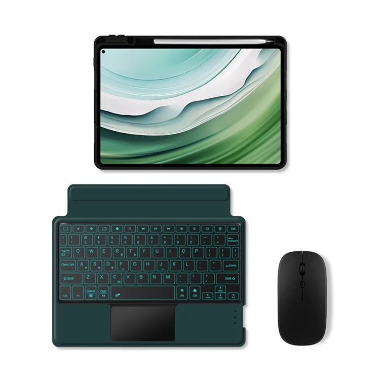For Huawei MatePad Pro 11 (2024) Leather Case + Bluetooth-compatible Keyboard with Backlight Trackpad - Green