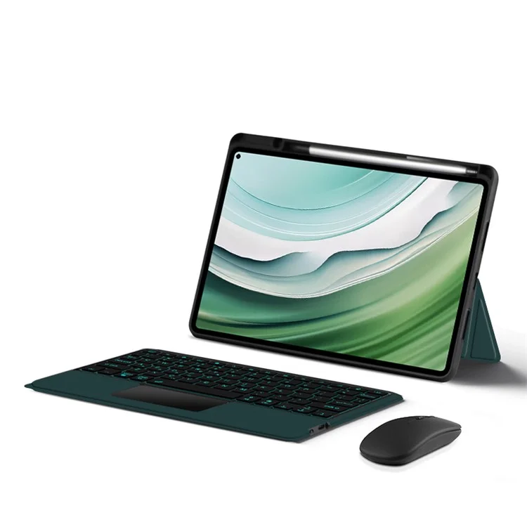 For Huawei MatePad Pro 11 (2024) Leather Case + Bluetooth-compatible Keyboard with Backlight Trackpad - Green