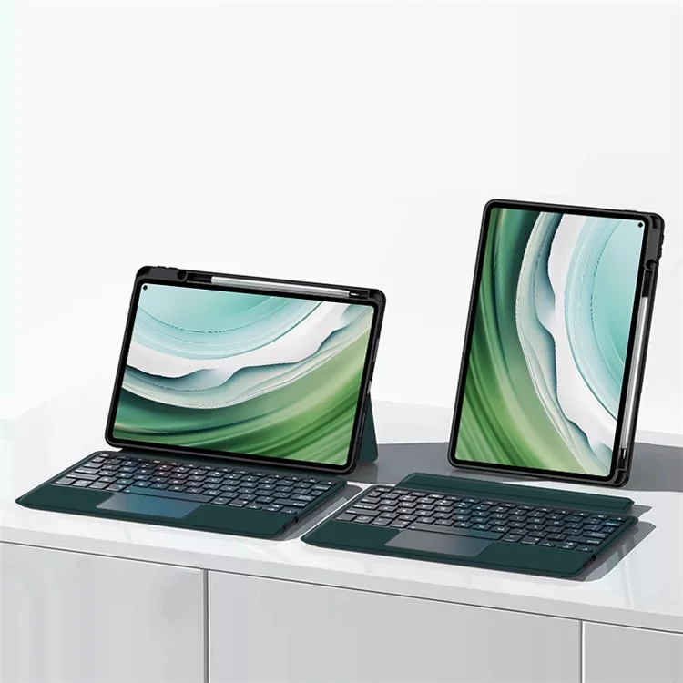 For Huawei MatePad Pro 11 (2024) Leather Case + Bluetooth-compatible Keyboard with Backlight Trackpad - Green