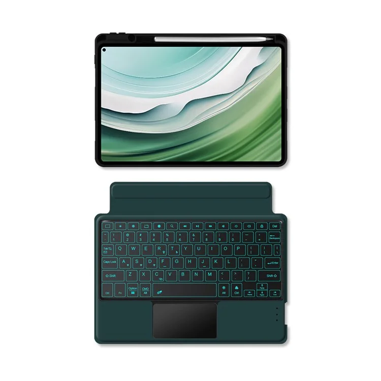 For Huawei MatePad Pro 11 (2024) Leather Case + Bluetooth-compatible Keyboard with Backlight Trackpad - Green