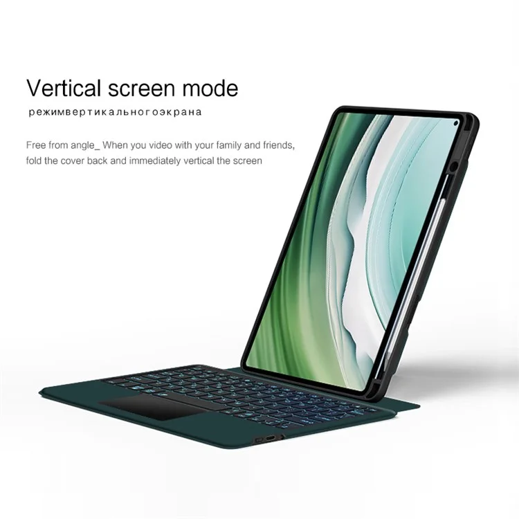 For Huawei MatePad Pro 11 (2024) Leather Case + Bluetooth-compatible Keyboard with Backlight Trackpad - Green