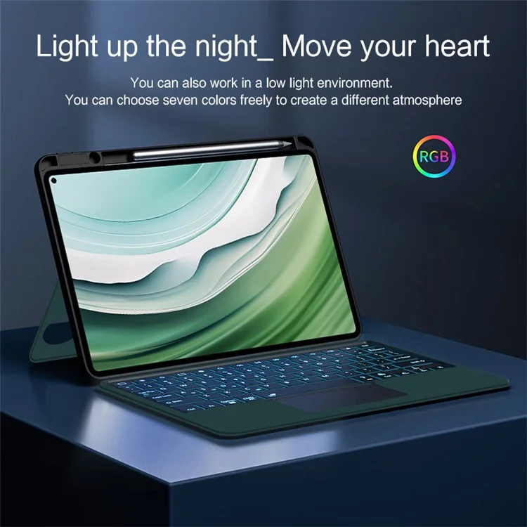 For Huawei MatePad Pro 11 (2024) Leather Case + Bluetooth-compatible Keyboard with Backlight Trackpad - Green