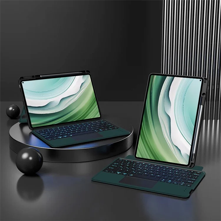 For Huawei MatePad Pro 11 (2024) Leather Case + Bluetooth-compatible Keyboard with Backlight Trackpad - Green