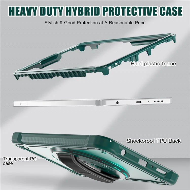 Per Samsung Galaxy Tab A9 Tablet Case 360 Grado Rotante Supporto Maniglia Copertura - Verde Mezzanotte