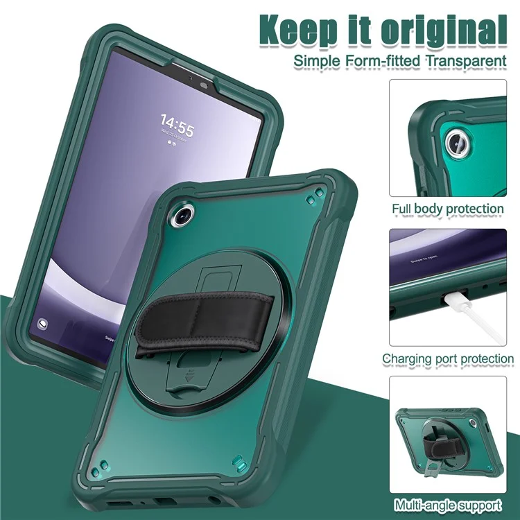 Per Samsung Galaxy Tab A9 Tablet Case 360 Grado Rotante Supporto Maniglia Copertura - Verde Mezzanotte