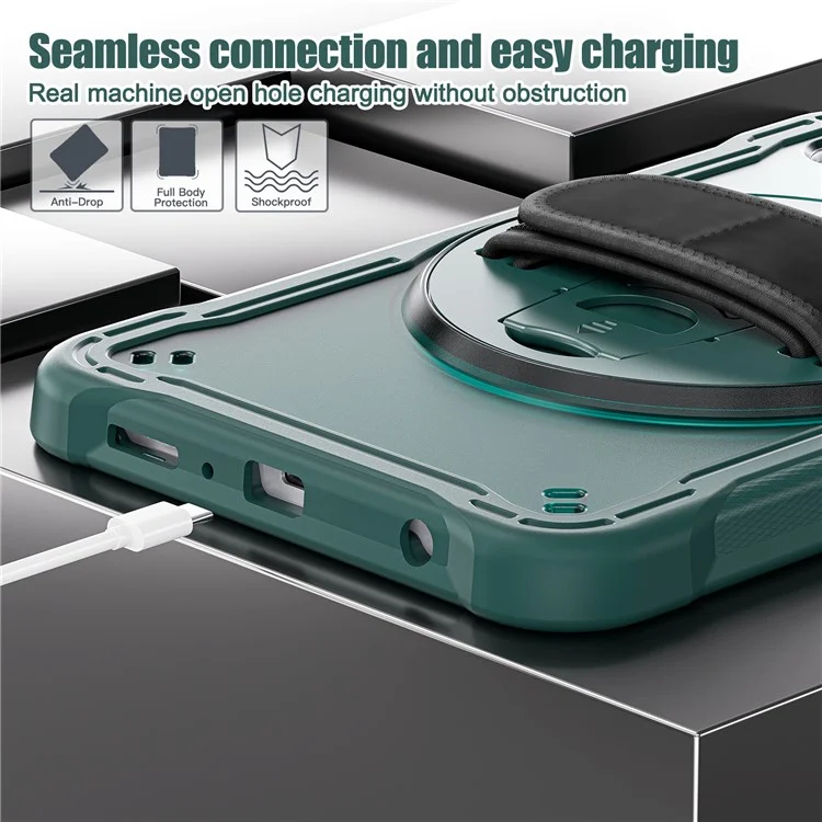 Per Samsung Galaxy Tab A9 Tablet Case 360 Grado Rotante Supporto Maniglia Copertura - Verde Mezzanotte