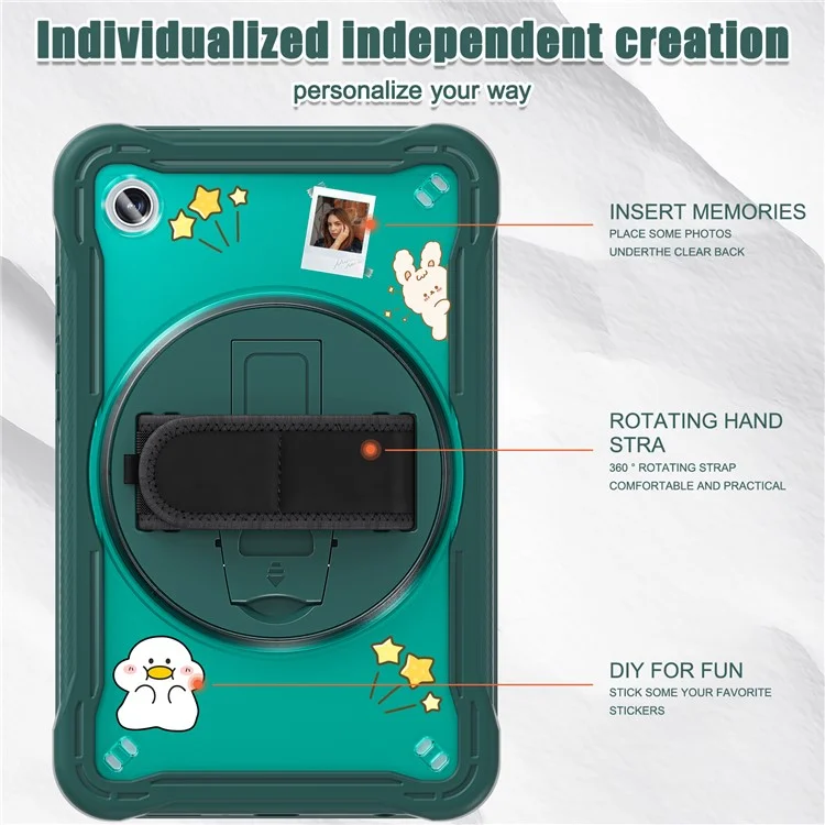 Per Samsung Galaxy Tab A9 Tablet Case 360 Grado Rotante Supporto Maniglia Copertura - Verde Mezzanotte