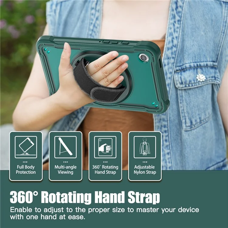 Per Samsung Galaxy Tab A9 Tablet Case 360 Grado Rotante Supporto Maniglia Copertura - Verde Mezzanotte