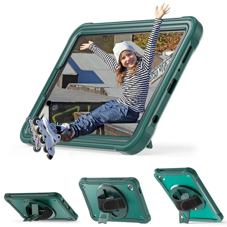 Per Samsung Galaxy Tab A9 Tablet Case 360 Grado Rotante Supporto Maniglia Copertura - Verde Mezzanotte