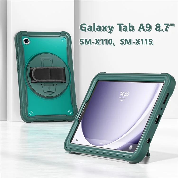 Per Samsung Galaxy Tab A9 Tablet Case 360 Grado Rotante Supporto Maniglia Copertura - Verde Mezzanotte