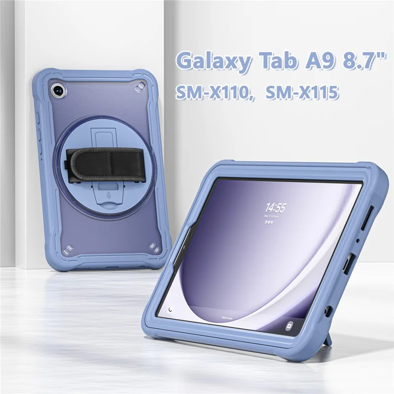 For Samsung Galaxy Tab A9 Tablet Case 360 Degree Rotary Kickstand Hand Strap Cover - Lavender Grey