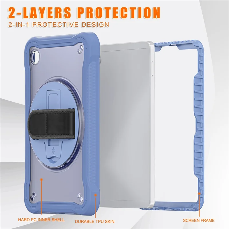 For Samsung Galaxy Tab A9 Tablet Case 360 Degree Rotary Kickstand Hand Strap Cover - Lavender Grey