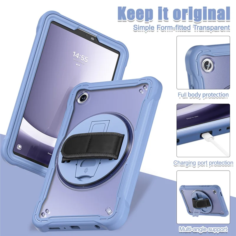 For Samsung Galaxy Tab A9 Tablet Case 360 Degree Rotary Kickstand Hand Strap Cover - Lavender Grey