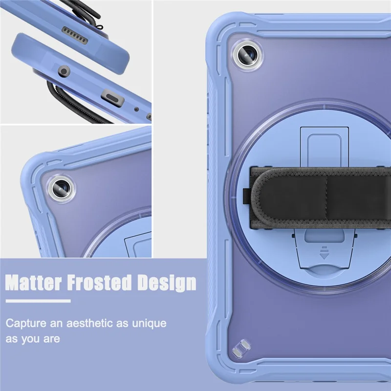 For Samsung Galaxy Tab A9 Tablet Case 360 Degree Rotary Kickstand Hand Strap Cover - Lavender Grey