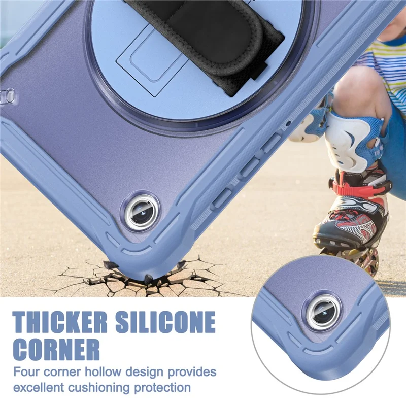 For Samsung Galaxy Tab A9 Tablet Case 360 Degree Rotary Kickstand Hand Strap Cover - Lavender Grey
