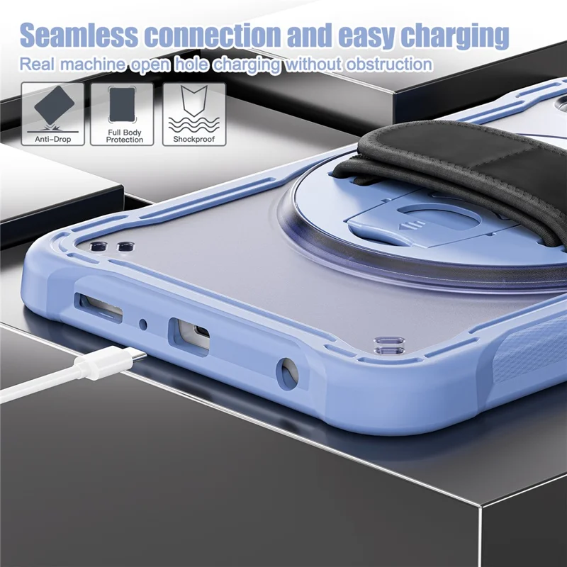 For Samsung Galaxy Tab A9 Tablet Case 360 Degree Rotary Kickstand Hand Strap Cover - Lavender Grey