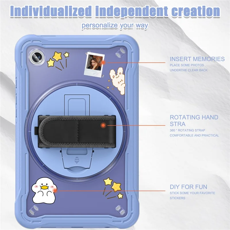 For Samsung Galaxy Tab A9 Tablet Case 360 Degree Rotary Kickstand Hand Strap Cover - Lavender Grey