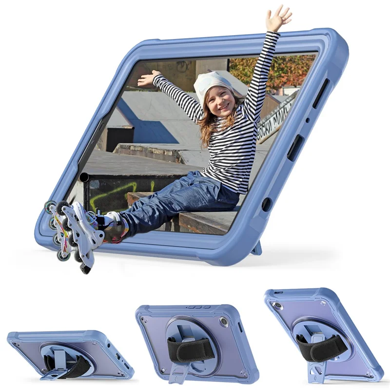 For Samsung Galaxy Tab A9 Tablet Case 360 Degree Rotary Kickstand Hand Strap Cover - Lavender Grey