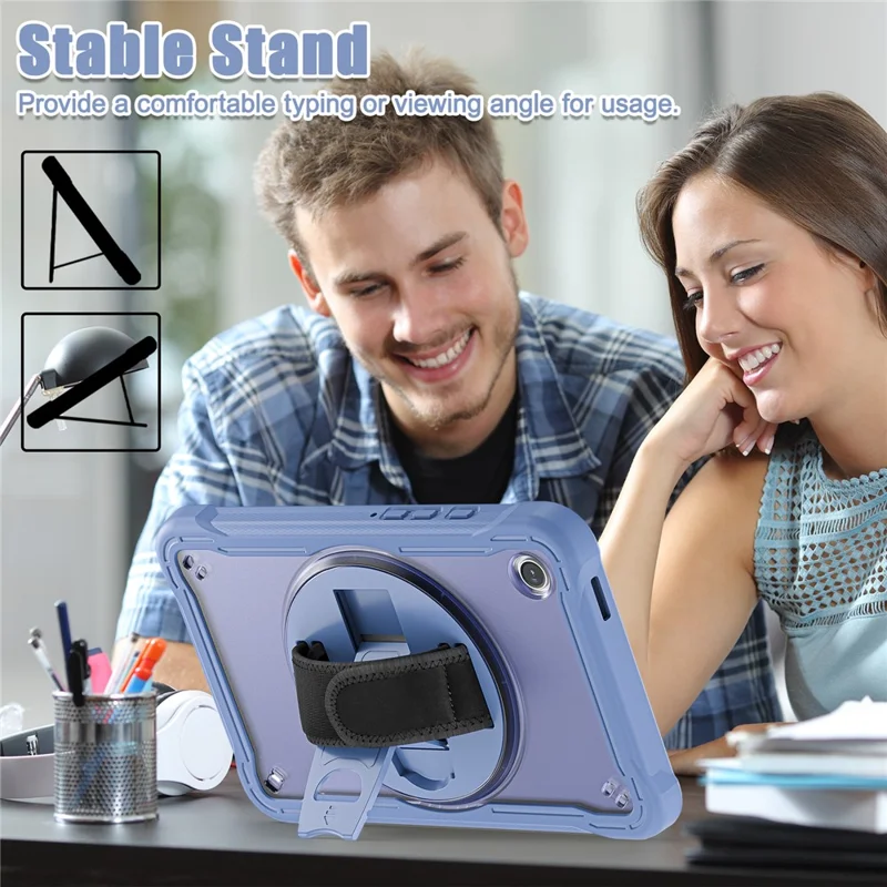 For Samsung Galaxy Tab A9 Tablet Case 360 Degree Rotary Kickstand Hand Strap Cover - Lavender Grey