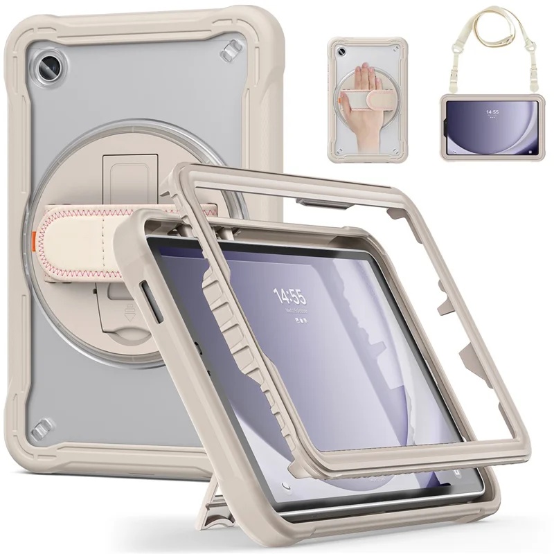 Para Samsung Galaxy Tab A9 Kickstand Case Hand Strap Tablet Cover Shoulder Strap - Khaki