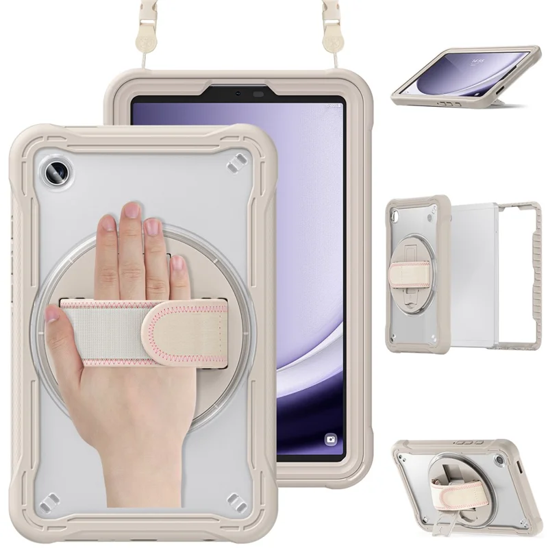 Para Samsung Galaxy Tab A9 Kickstand Case Hand Strap Tablet Cover Shoulder Strap - Khaki