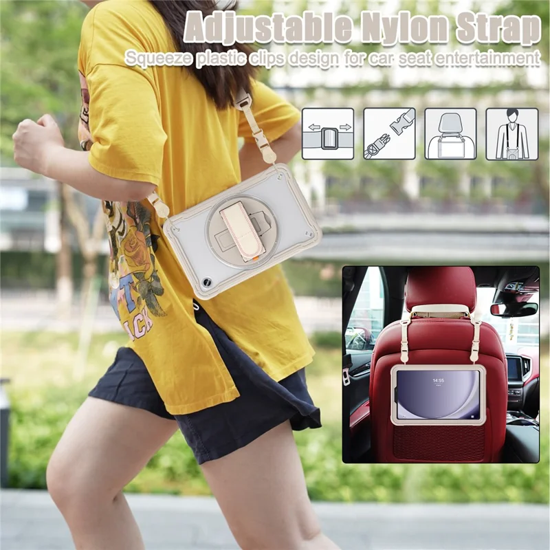 Para Samsung Galaxy Tab A9 Kickstand Case Hand Strap Tablet Cover Shoulder Strap - Khaki